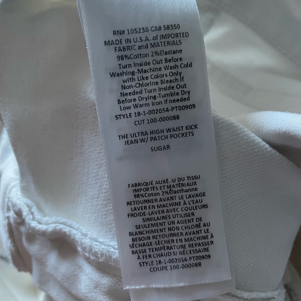 Current/Elliot Ultra High Waist Kick Jeans W/ Patch Pockets Sugar White Sz 25 - Picture 7 of 7